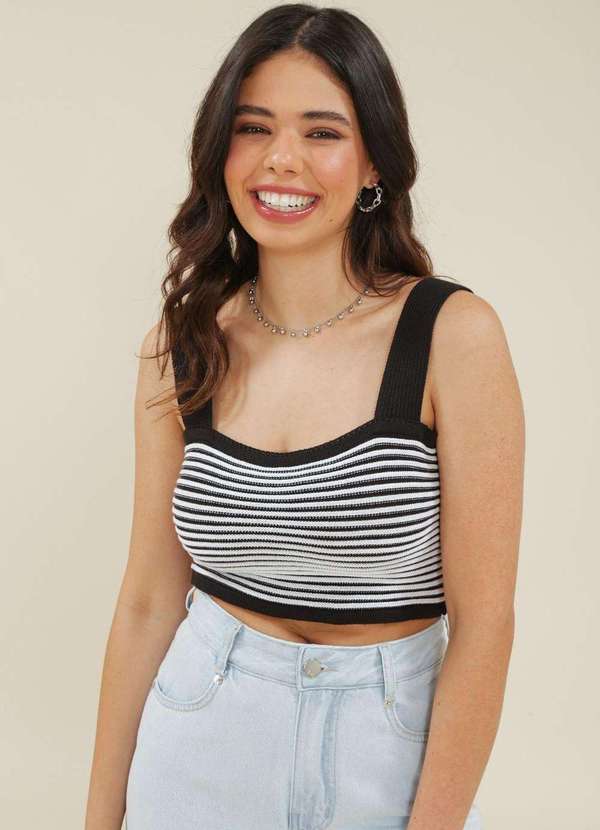 Pop Me - Cropped Tricot Alca Listrado Preto