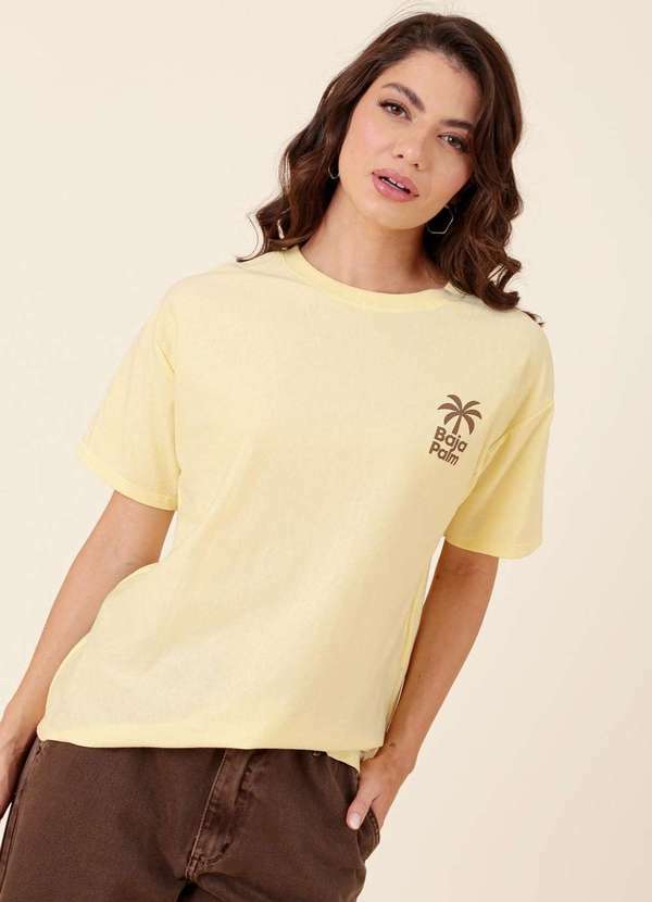 Pop Me - T-Shirt em Algodao Manga Curta Palmeira Amarelo