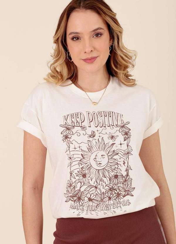 Pop Me - T-Shirt em Meia Malha Keep Positive Branco