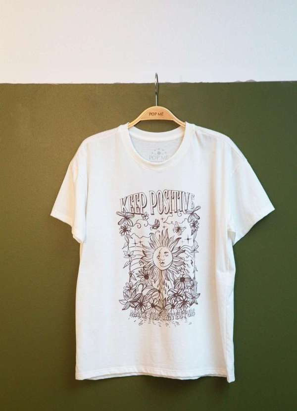 Pop Me - T-Shirt em Meia Malha Keep Positive Branco 4