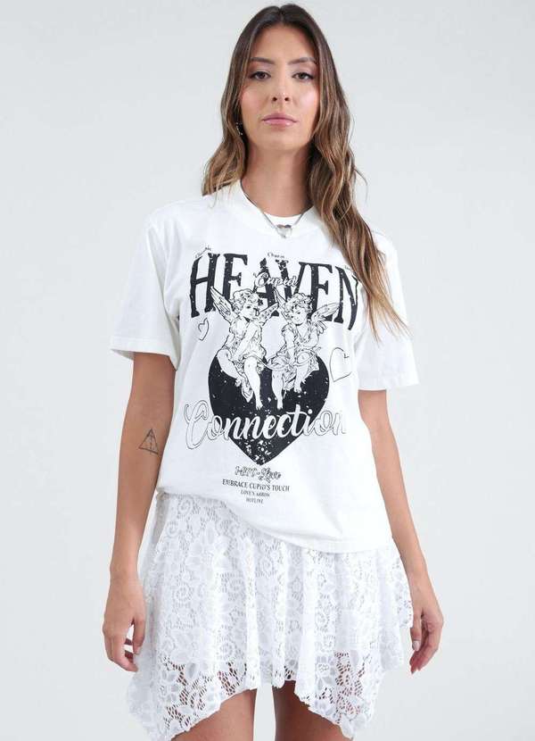 Pop Me - T-Shirt em Meia Malha Manga Curta Anjos Branco