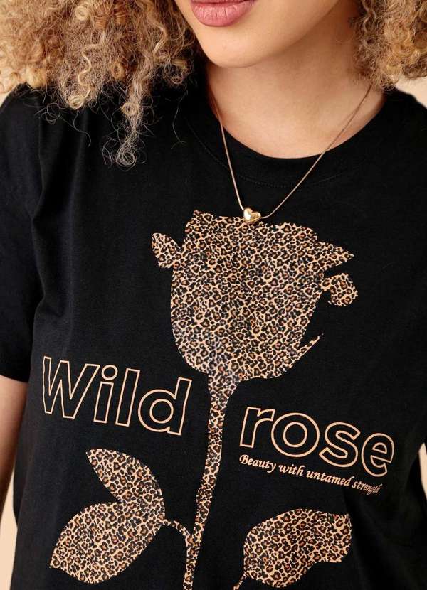 Pop Me - T-Shirt em Meia Malha Wild Rose Preto 3