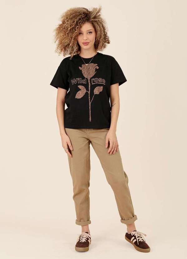 Pop Me - T-Shirt em Meia Malha Wild Rose Preto 4