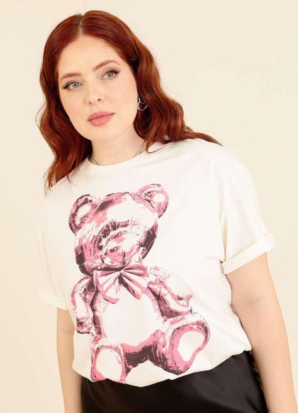 Pop Me - T-Shirt Manga Curta em Meia Malha Urso Branco