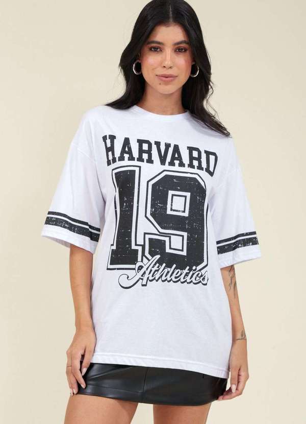 Pop Me - T-Shirt Meia Malha Oversize Harvard Branco