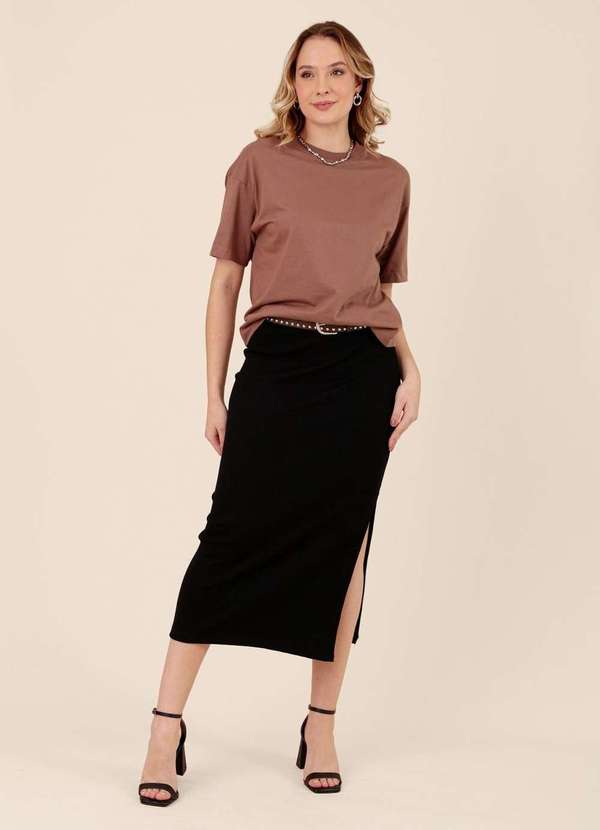 Pop Me - T-Shirt Oversized em Meia Malha Basica Marrom 3