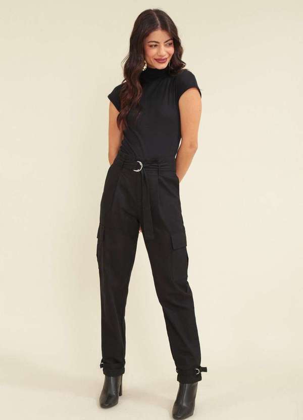 Pop Me - Calca Baggy em Algodao e Cos com Cinto Preto