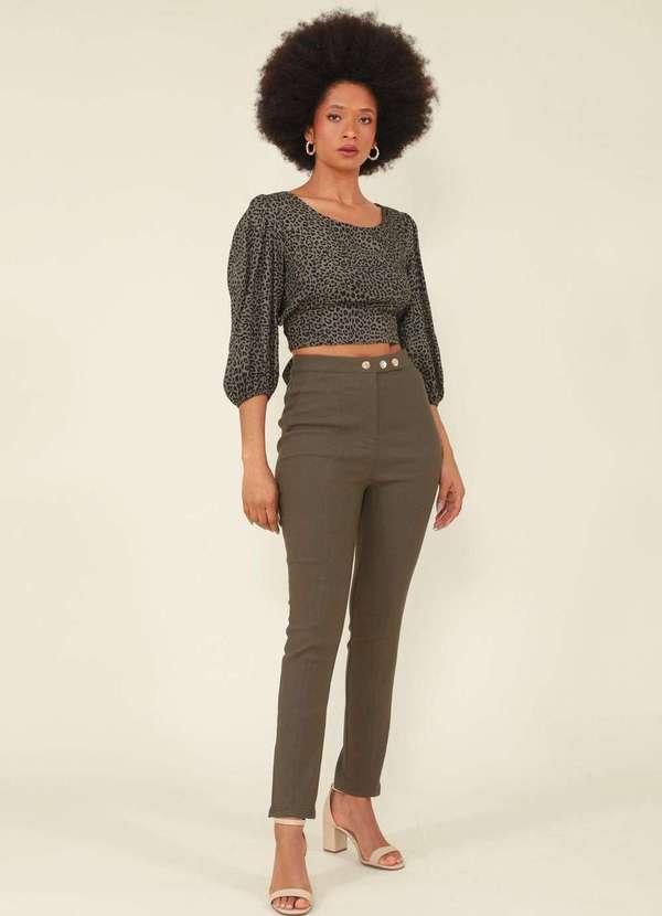 Pop Me - Calca Crepe Cos Transpassado Botao Metal Verde