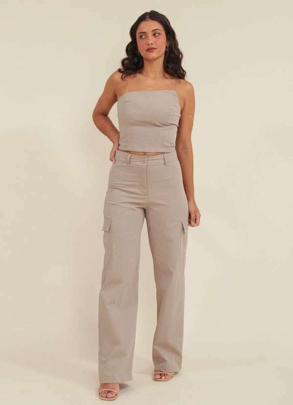 Pop Me - Calca em Alfaiataria Sarja com Bolso Cargo Cinza