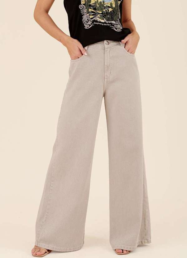 Pop Me - Calca em Sarja Pantalona Bege 3