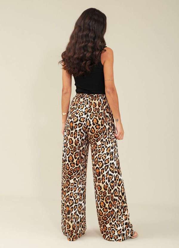 Pop Me - Calca em Viscose Cordao Cos Estampa Onca Bege 2
