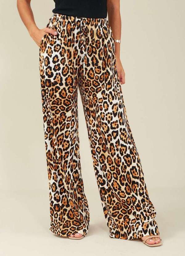 Pop Me - Calca em Viscose Cordao Cos Estampa Onca Bege 3