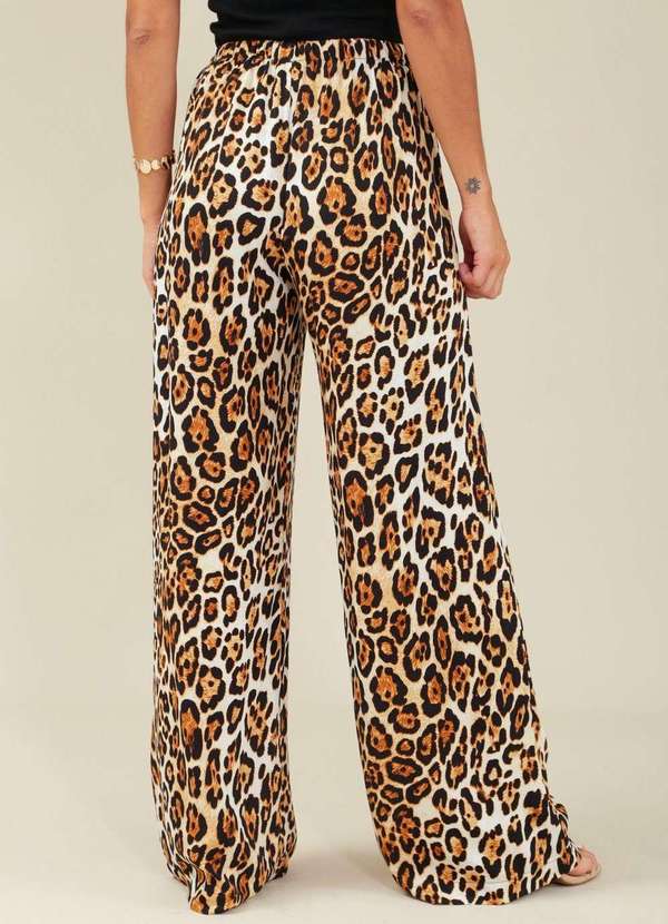 Pop Me - Calca em Viscose Cordao Cos Estampa Onca Bege 4