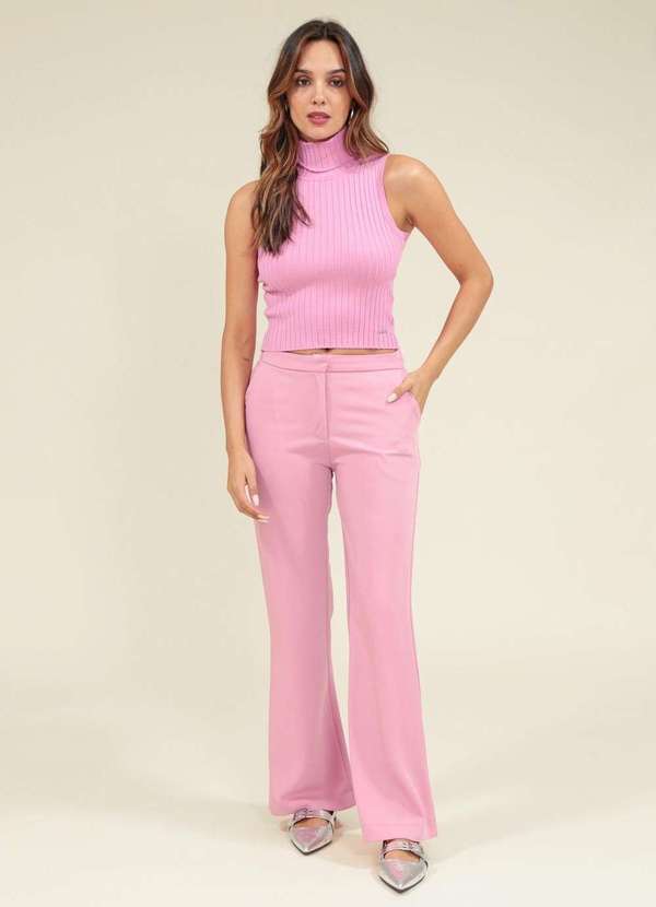 Pop Me - Calca Flare em Alfaiataria Rosa