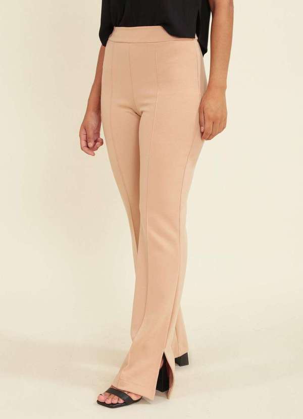 Pop Me - Calca Flare em Ponto Roma com Nervura Frente Bege 3