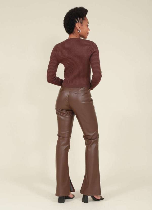 Pop Me - Calca Flare em Pu com Fenda Lateral Marrom 2