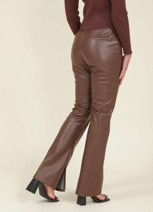Pop Me - Calca Flare em Pu com Fenda Lateral Marrom 4