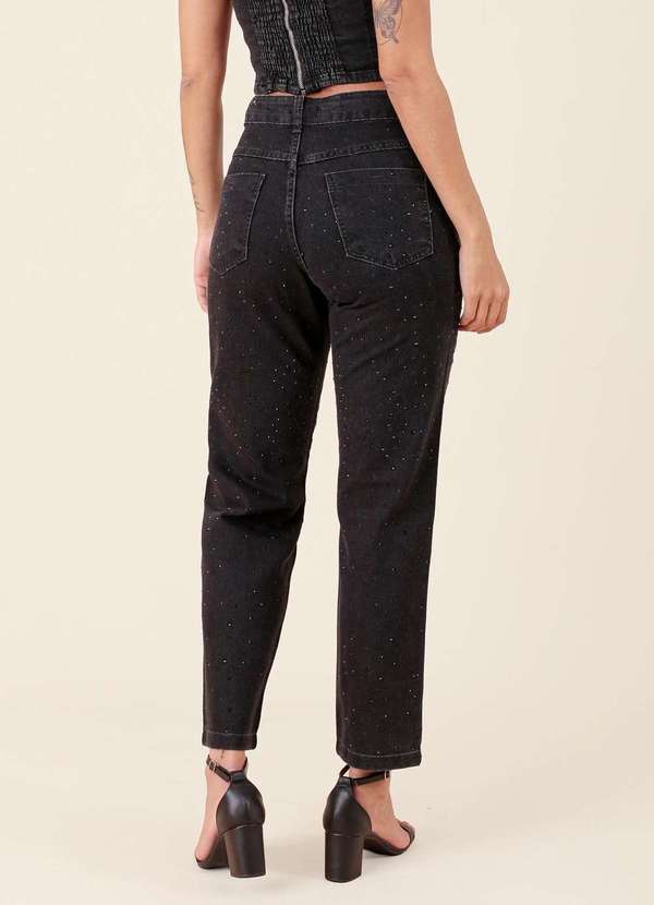 Pop Me - Calca Jeans Black Reta com Strass Preto 6