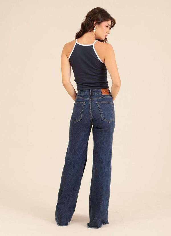 Pop Me - Calca Jeans com Elastano Wide Leg Azul 2
