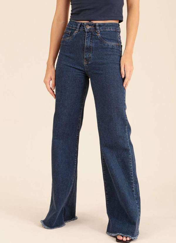 Pop Me - Calca Jeans com Elastano Wide Leg Azul 3