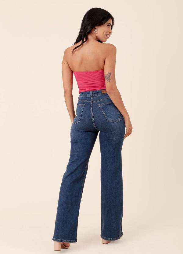 Pop Me - Calca Jeans com Elastano Wide Leg Azul 2