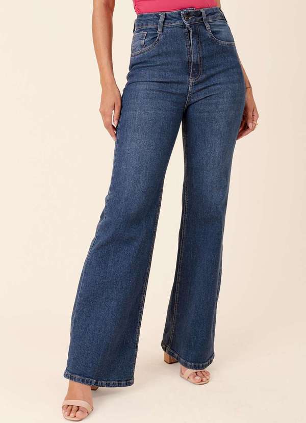 Pop Me - Calca Jeans com Elastano Wide Leg Azul