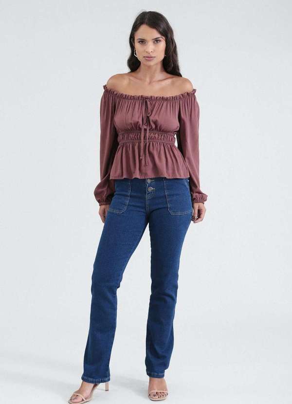 Azul Escuro CalÇa Jeans Com BotÃµes Na Frente Calça Flare Botões