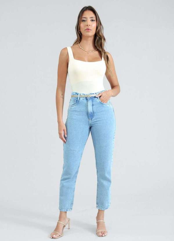 Pop Me - Calca Jeans Mom com Cinto Azul