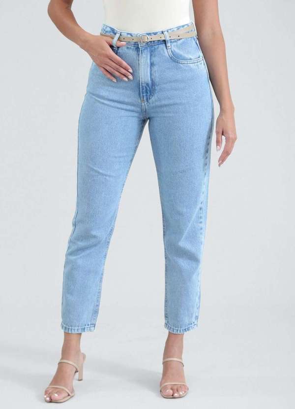 Pop Me - Calca Jeans Mom com Cinto Azul 3