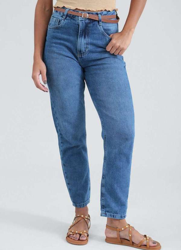 Pop Me - Calca Jeans Mom com Cinto Azul 3