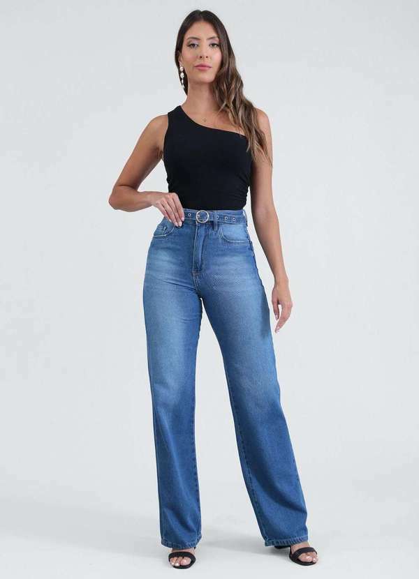 Pop Me - Calca Jeans Reta com Cinto Azul