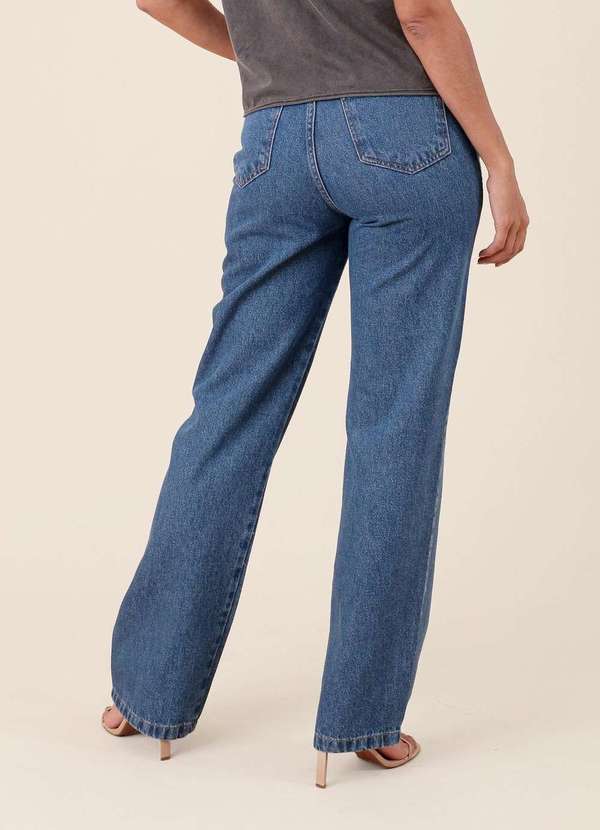 Pop Me - Calca Jeans Reta com Strass Frontal Azul 5