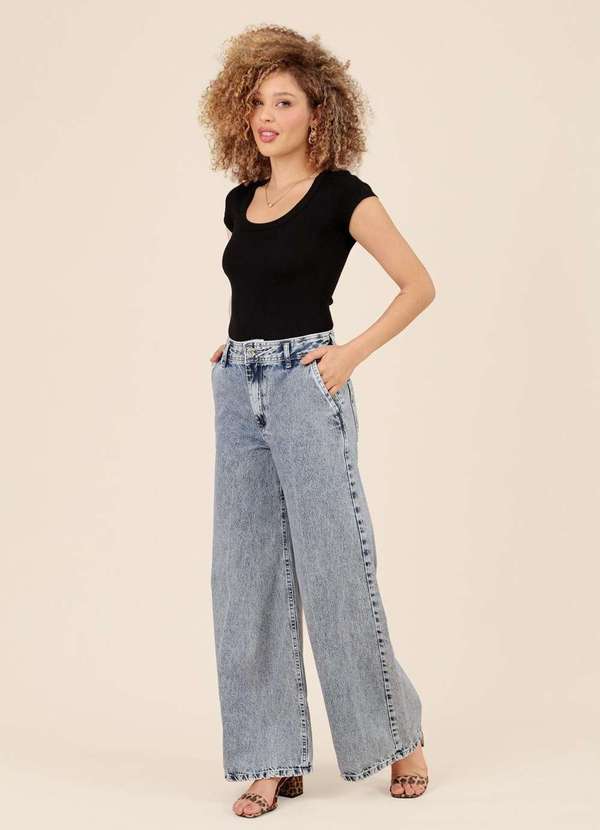 Pop Me - Calca Jeans Wide Leg Azul Claro Azul