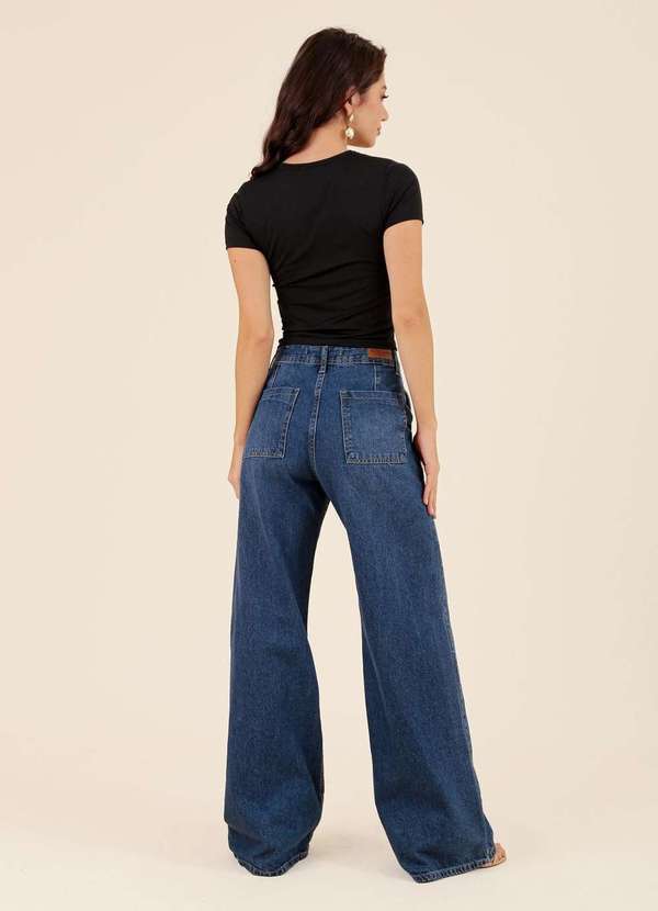 Pop Me - Calca Jeans Wide Leg Bolso Faca Azul 2