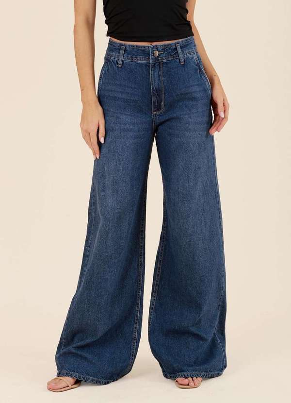 Pop Me - Calca Jeans Wide Leg Bolso Faca Azul 3