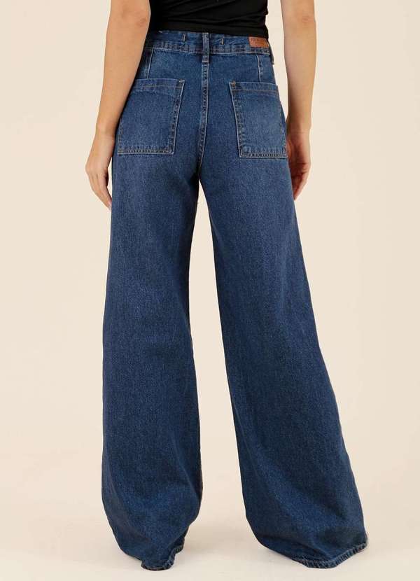 Pop Me - Calca Jeans Wide Leg Bolso Faca Azul 4