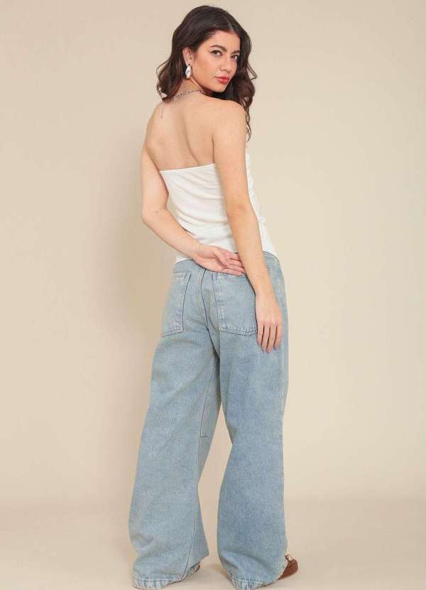Pop Me - Calca Jeans Wide Leg com Recorte Azul 2