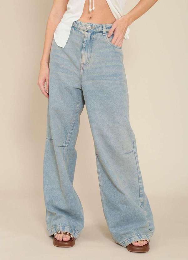 Pop Me - Calca Jeans Wide Leg com Recorte Azul 3