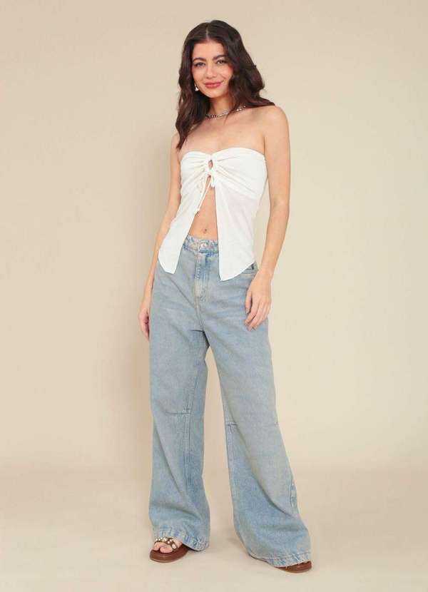 Pop Me - Calca Jeans Wide Leg com Recorte Azul 5