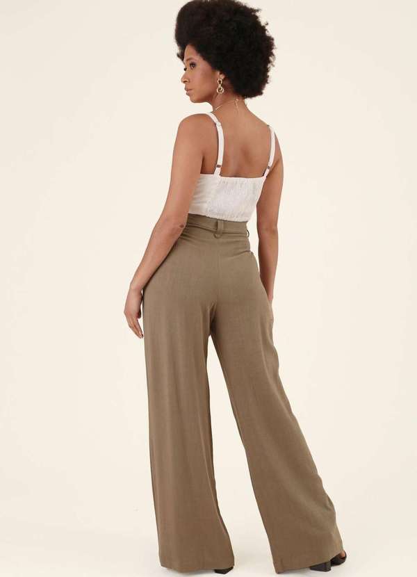 Pop Me - Calca Pantalona em Linho Bolso Faca Verde 2