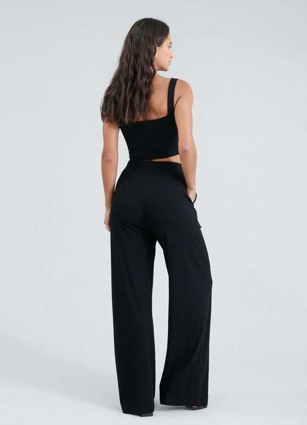 Malha Canelada Pantalona De Malha Preta Calca Pantalona Em Malha