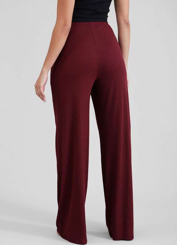 Pop Me - Calca Pantalona em Malha Canelada com Pregas Bolso Vermelho 5