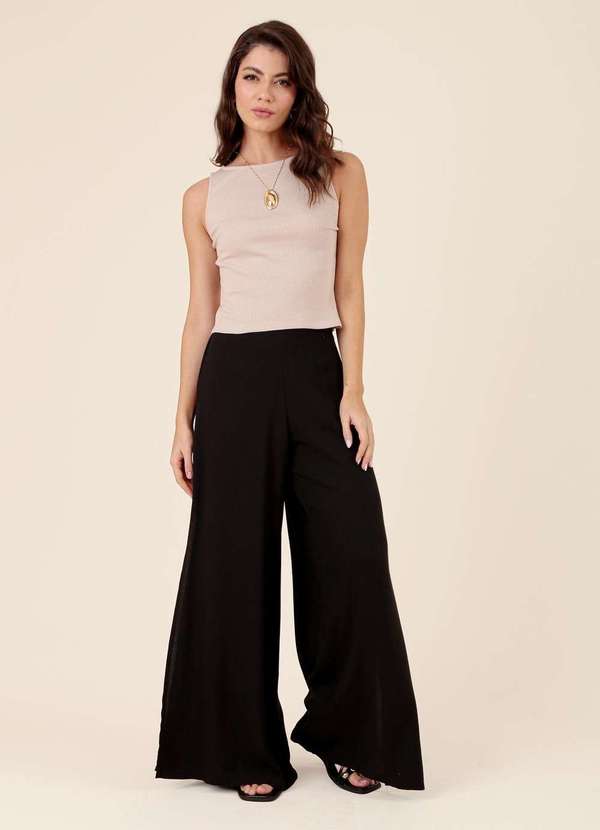 Pop Me - Calca Pantalona em Viscose Fenda Lateral Preto 2