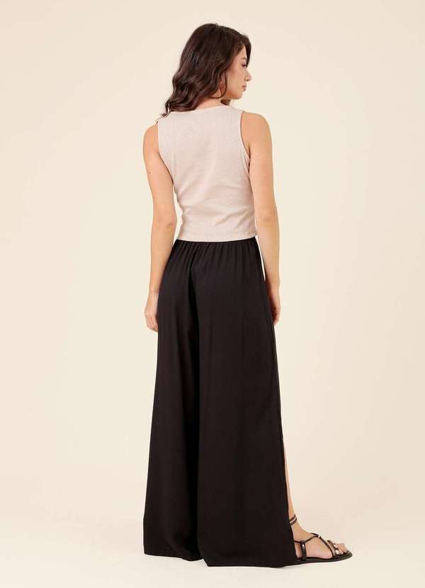 Pop Me - Calca Pantalona em Viscose Fenda Lateral Preto 3