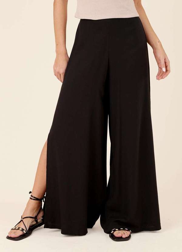 Pop Me - Calca Pantalona em Viscose Fenda Lateral Preto 4