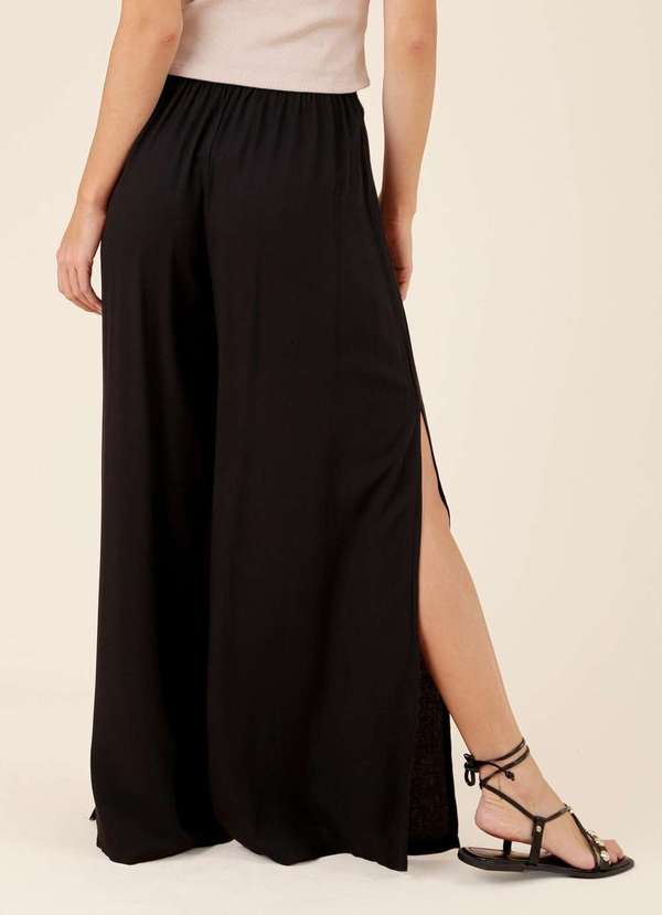 Pop Me - Calca Pantalona em Viscose Fenda Lateral Preto 5