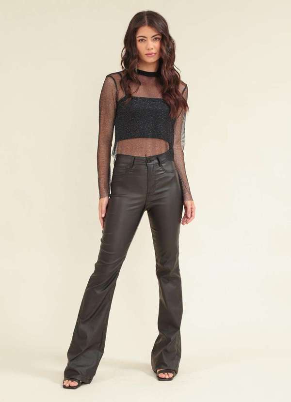 Pop Me - Calca Resinada Flare Preto