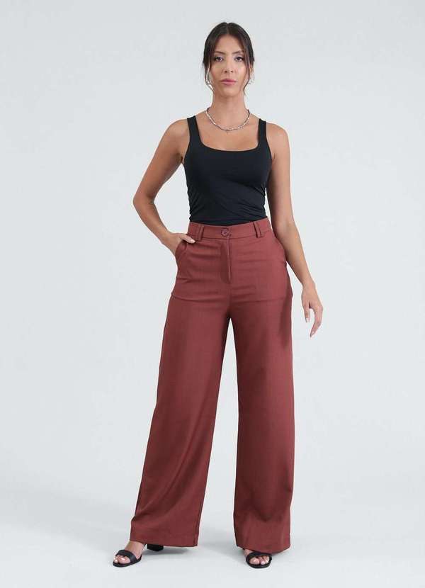 Pop Me - Calca Reta em Alfaiataria Risca de Giz Marrom 2