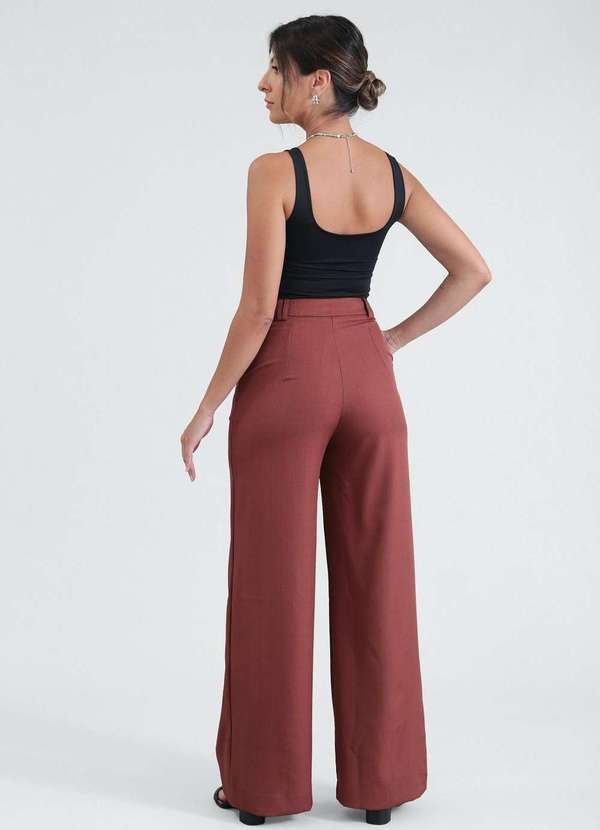 Pop Me - Calca Reta em Alfaiataria Risca de Giz Marrom 3