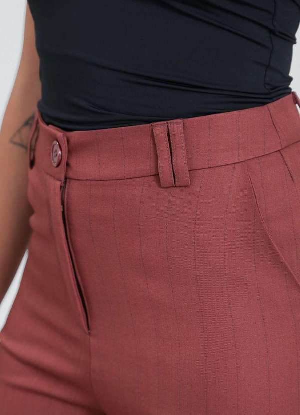 Pop Me - Calca Reta em Alfaiataria Risca de Giz Marrom 4